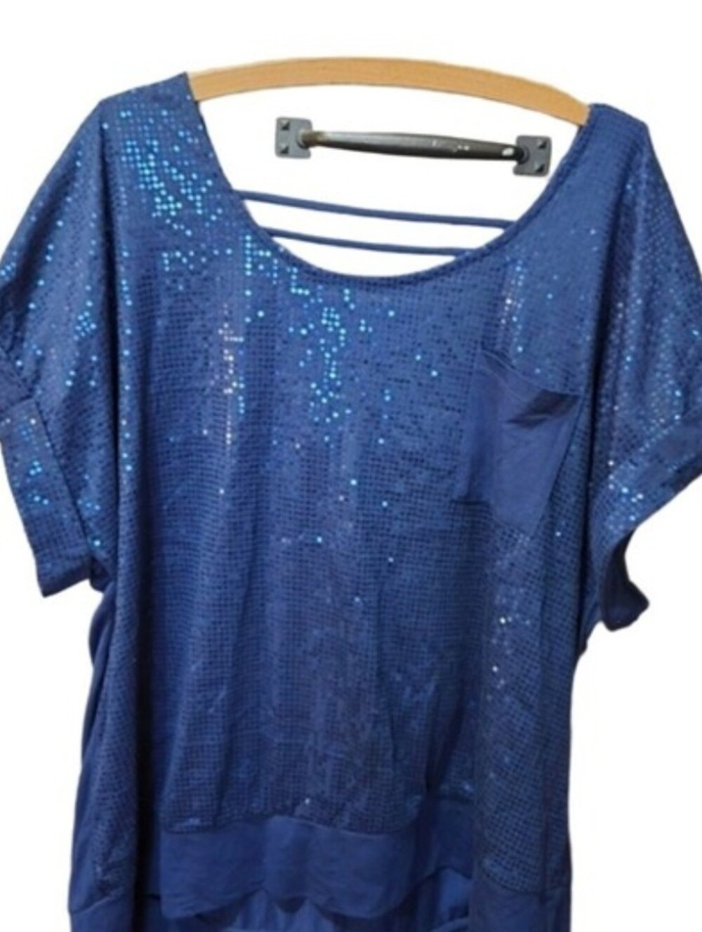 American Rag Cie 3X Blue Sequin Strappy Back Top Plus Size Dolman Sleeve